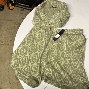 Green Patterned button down and Shorts Set